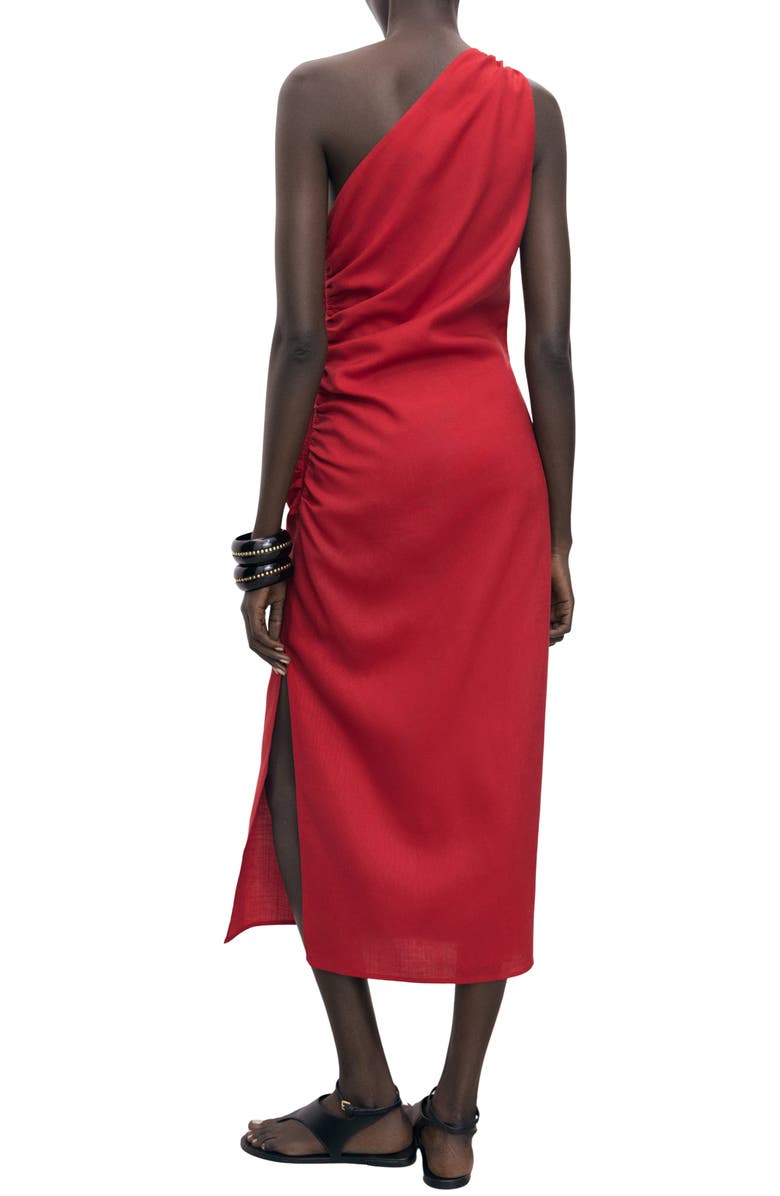 MANGO Naty Ruched One-Shoulder Maxi Dress, Alternate, color, Red