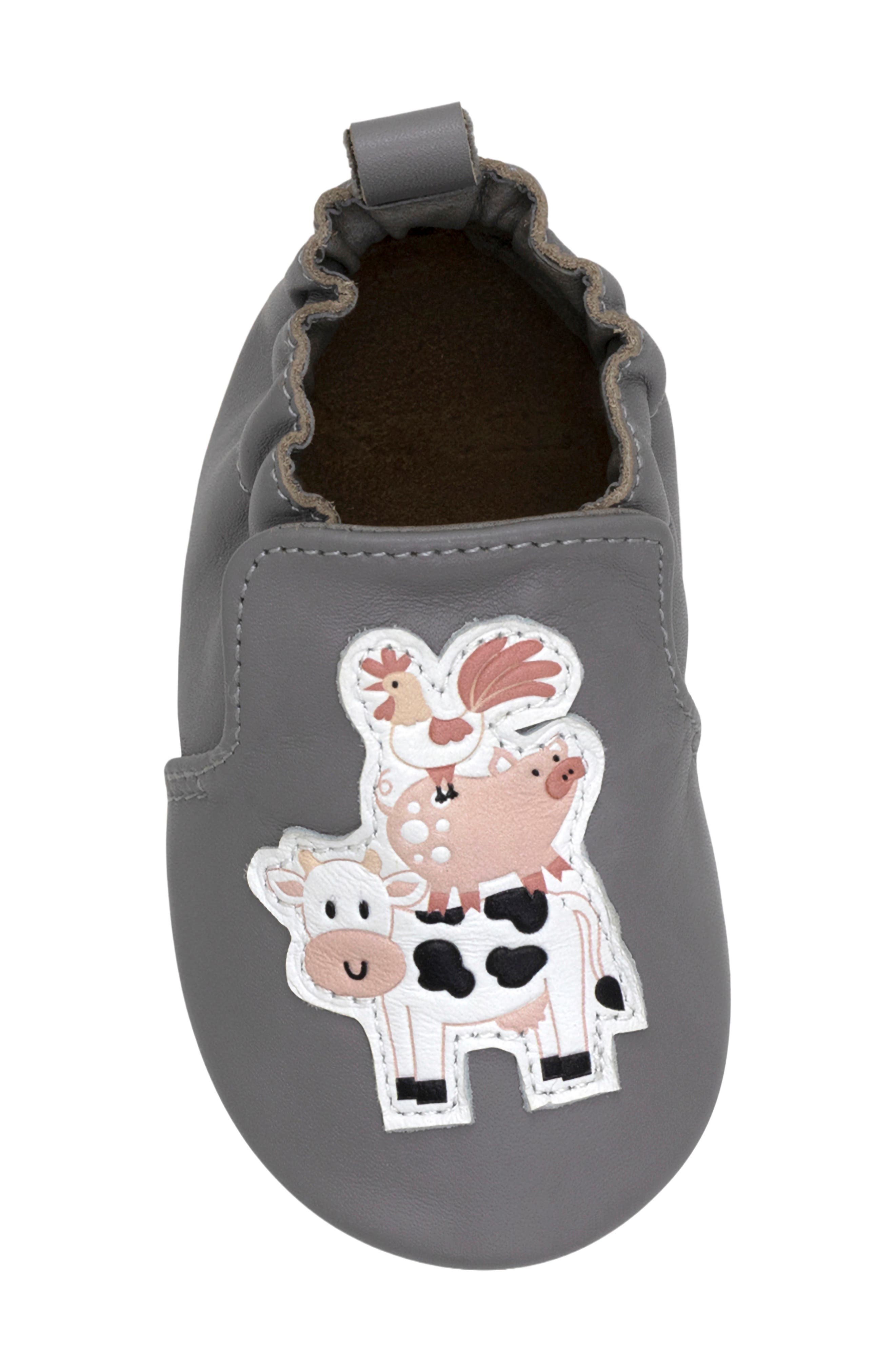 Robeez<sup>®</sup> Fun at the Farm Crib Shoe, Alternate, color, Grey