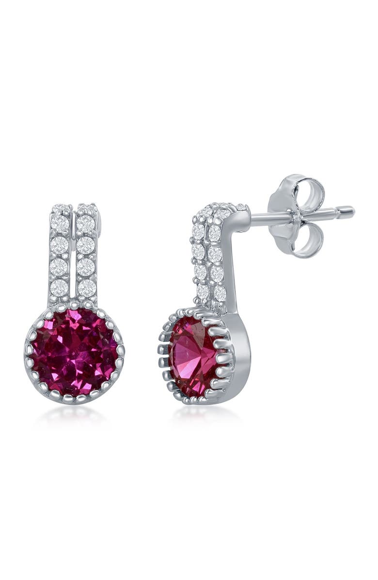 SIMONA Sterling Silver Round Ruby Drop Earrings, Main, color,