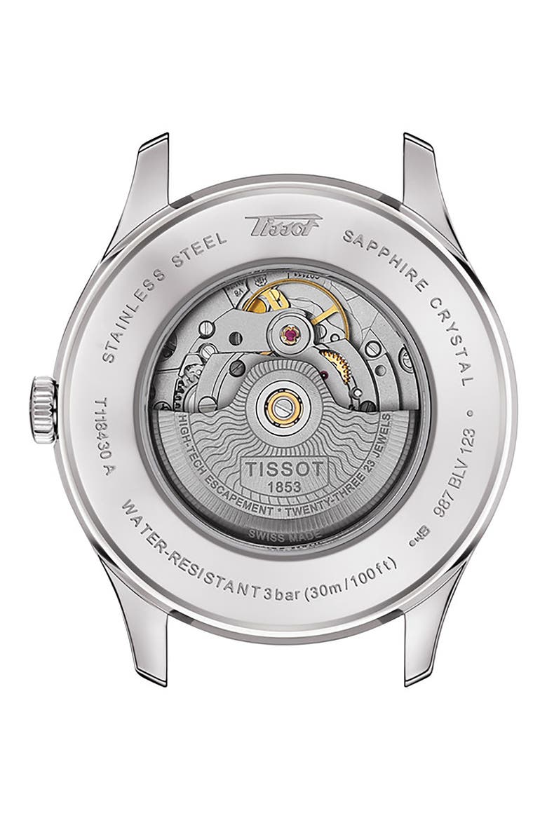 Visodate Automatic Leather Strap Watch, 42mm, Alternate, color, SILVER OPALIN