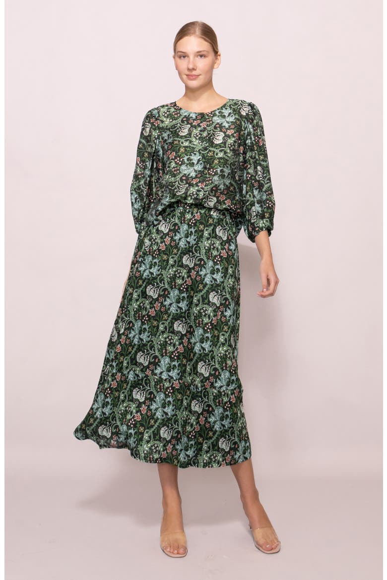 Print Midi Skirt, Alternate, color, GREEN MULTI