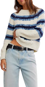 Free People Frankie Stripe Cable Stitch Cotton Sweater