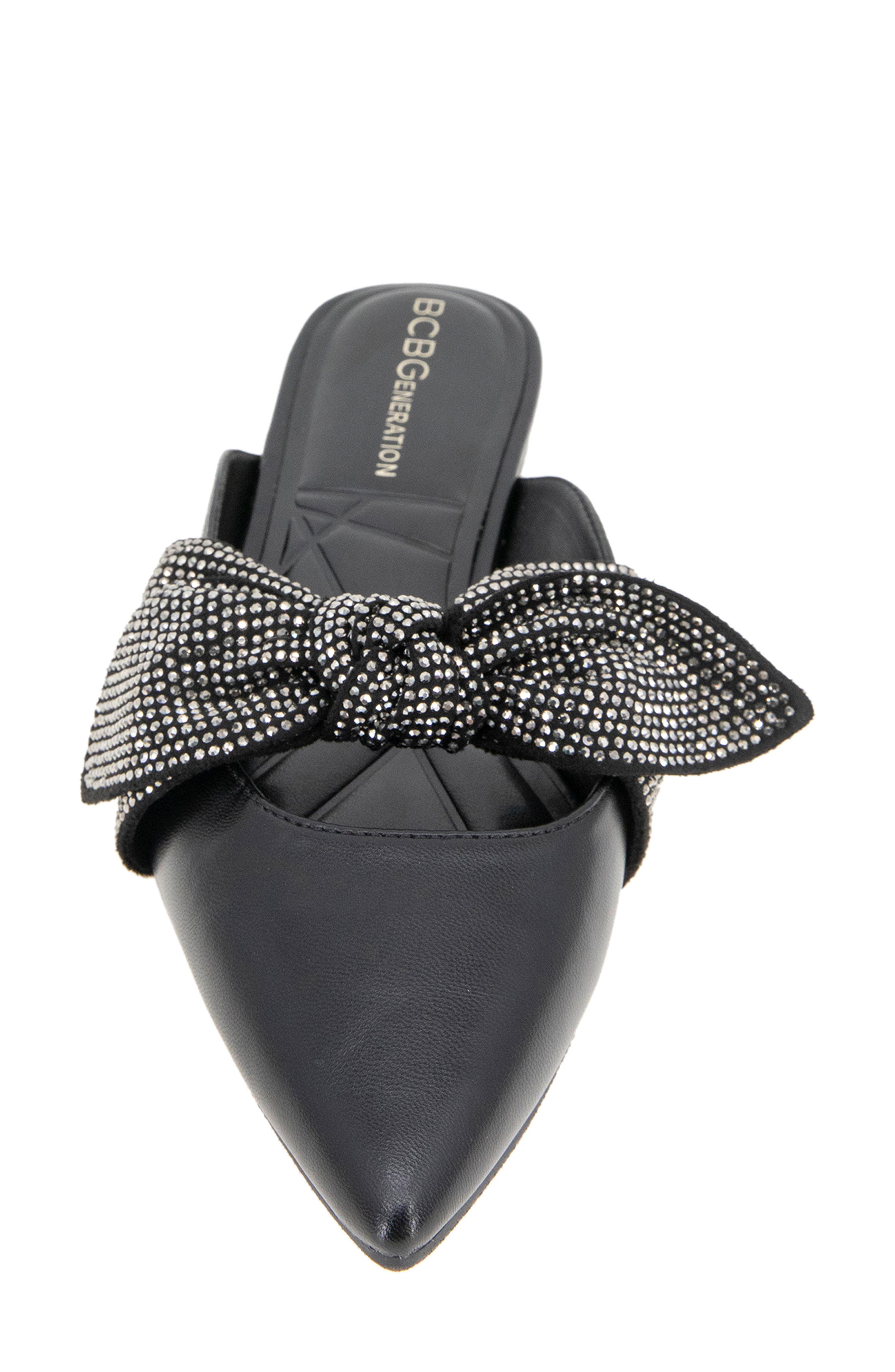 BCBGeneration Kandy Rhinestone Bow Mule, Alternate, color, Black/Rhinestones