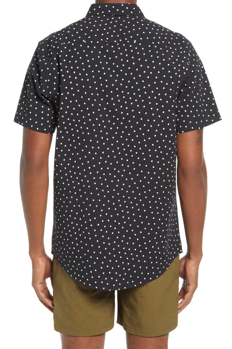 Sketch Dot Short Sleeve Stretch Organic Cotton Button-Up Shirt, Alternate, color, BLACK SECRET SKETCH DOT