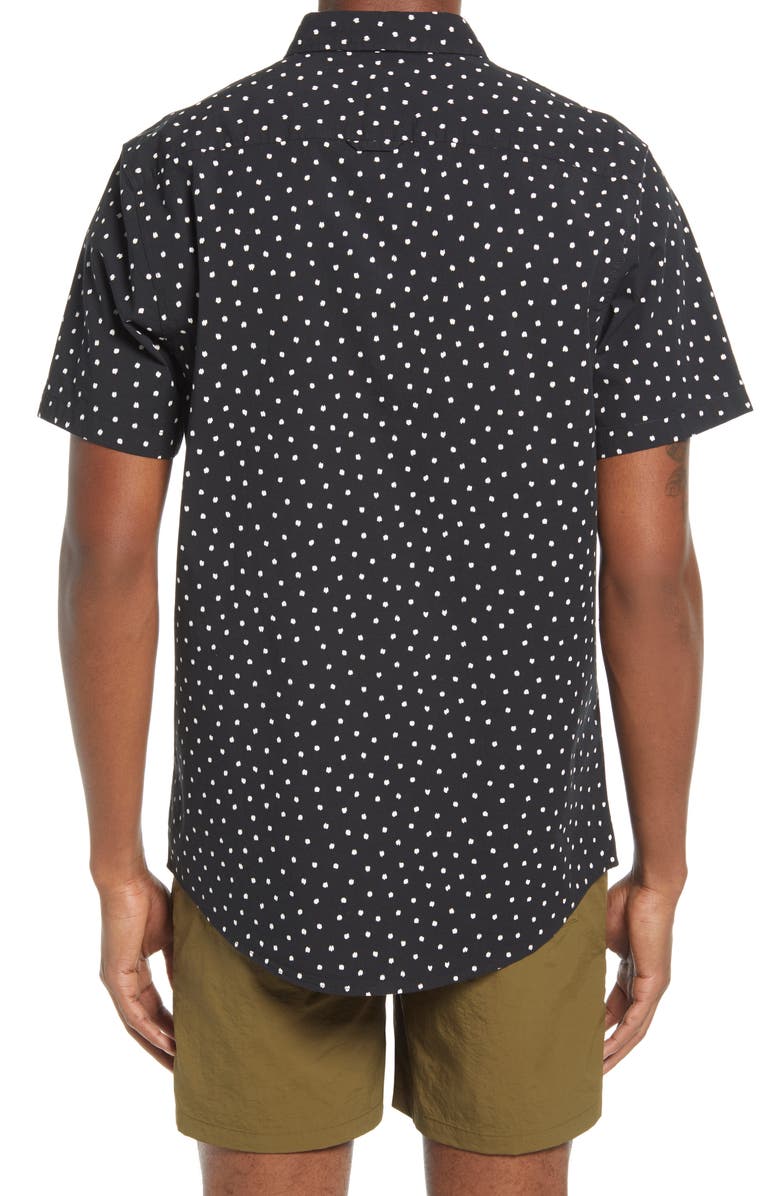 BP. Sketch Dot Short Sleeve Stretch Organic Cotton Button-Up Shirt, Alternate, color, 