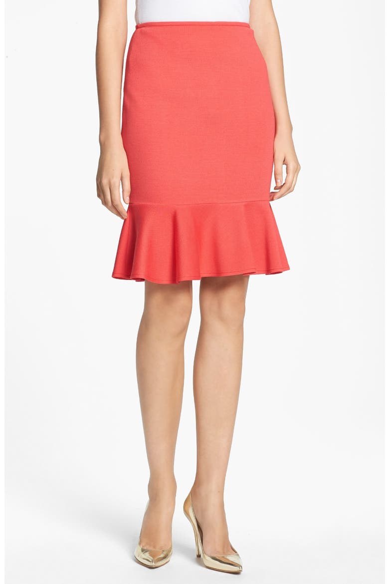 Flounce Hem Milano Knit Pencil Skirt, Main, color, HIBISCUS