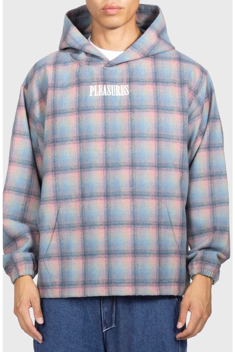 Sender Oversize Ombré Check Cotton Flannel Hoodie, Main, color, PINK