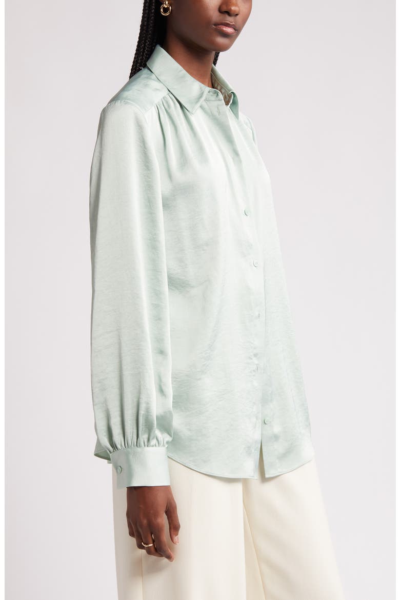 Textured Shirred Button-Up Shirt, Alternate, color, GREEN FONDANT