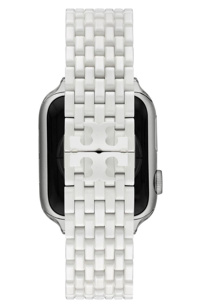 Tory Burch The Eleanor Ceramic 18mm Apple Watch<sup>®</sup> Bracelet Watchband, Alternate, color, White