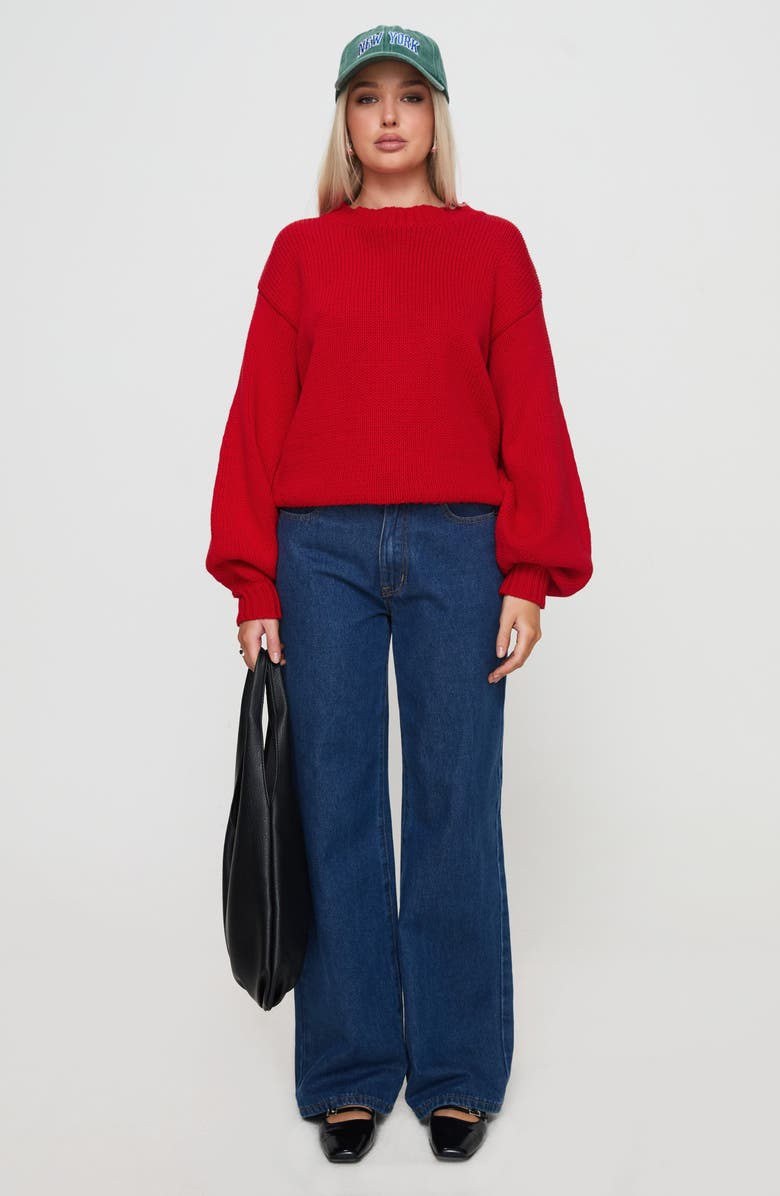 Princess Polly Harmony Balloon Sleeve Sweater, Alternate, color, Red