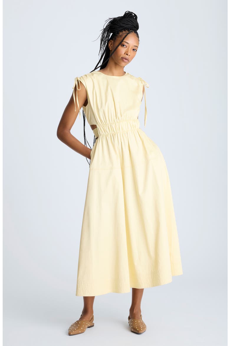 Kenneth Cole Cutout Detail Ruched Waist Stretch Cotton Midi Dress (Women)