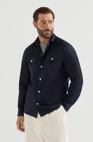 Brunello Cucinelli Virgin wool flannel overshirt with spread collar and chest pockets