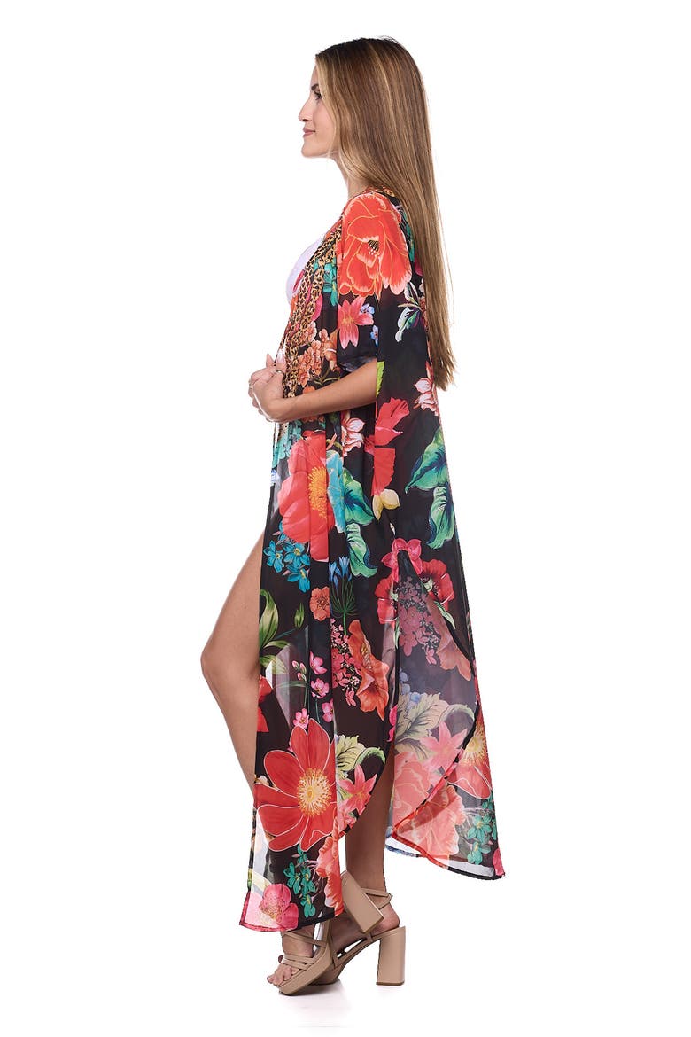 Floral Caftan Duster, Alternate, color, BLACK