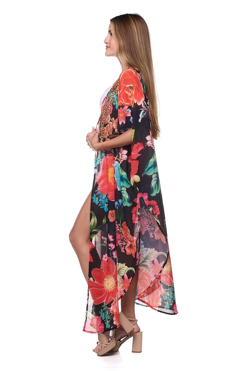RANEES Floral Caftan Duster, Alternate, color, Black