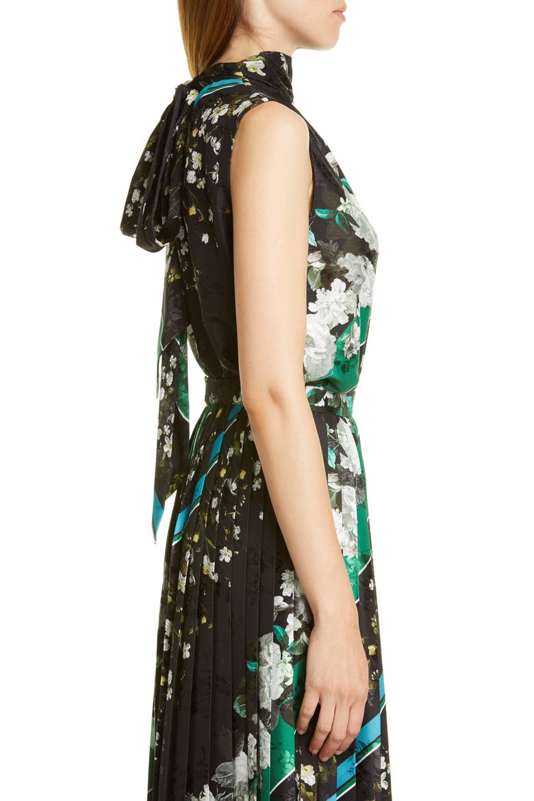 Floral Stripe Tie Neck Top, Alternate, color, BLACK / WHITE