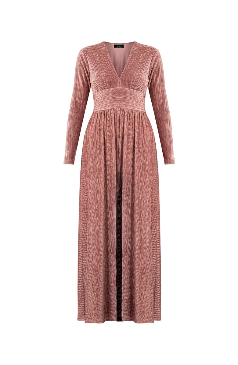 IVONNE Long Velvet Pleated V-Neck Dress, Alternate, color, Dark Pink