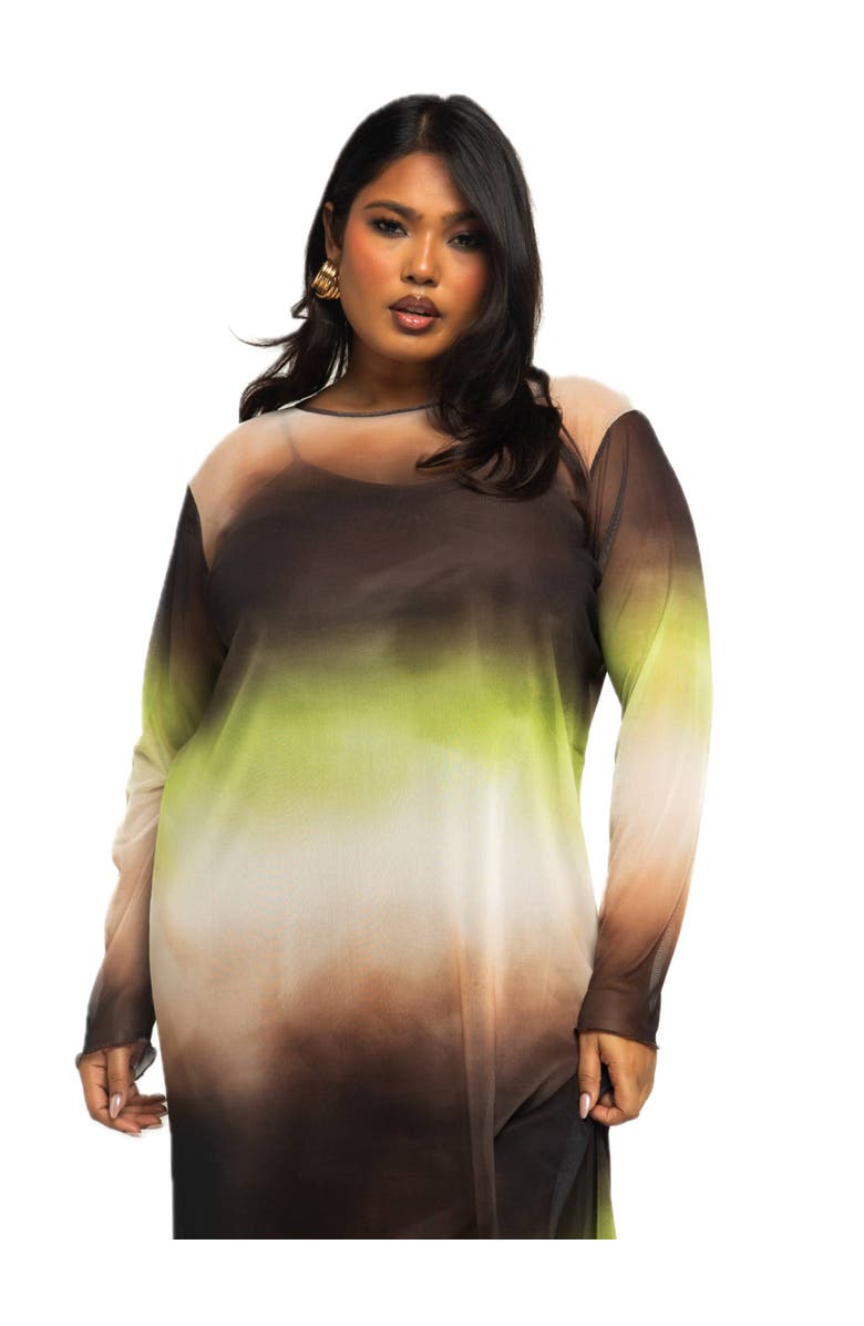 FASHION-SZN CURVE Flowy Ombre Print Midi Dress, Alternate, color, Brown