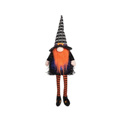 Orange Dangle Leg Halloween Gnome with LED Shelf Sitter