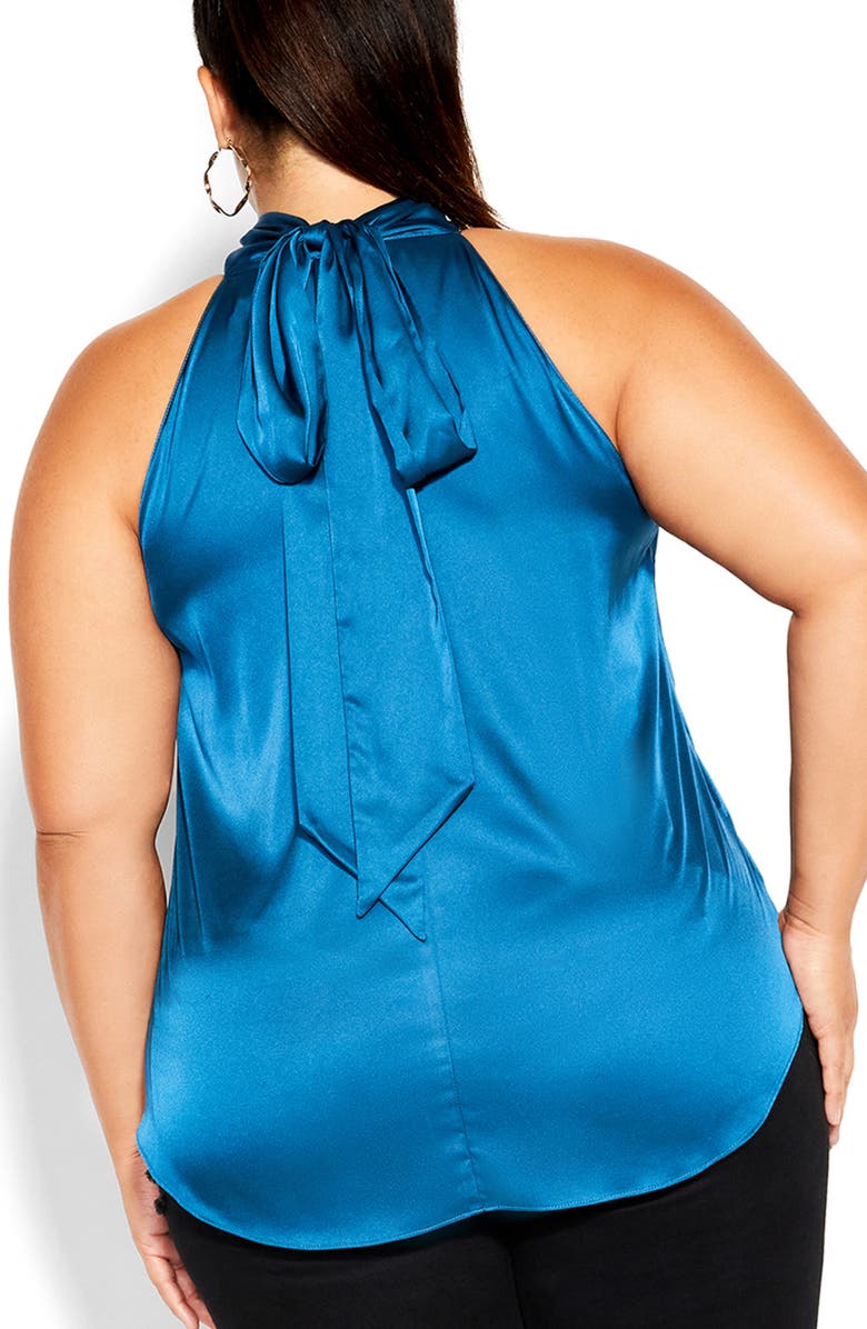 City Chic Shine Sleeveless Satin Top, Alternate, color, Deep Teal