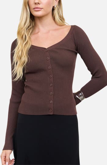Blu Pepper Ribbed Scoop Neck Cardigan In Brown