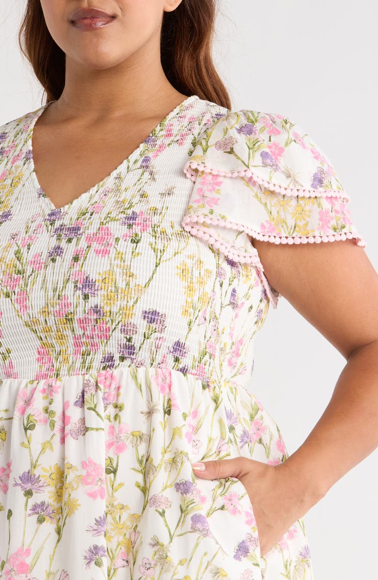 SUGARLIPS Lita Floral Tiered Cotton Dress, Alternate, color, White/ Multi