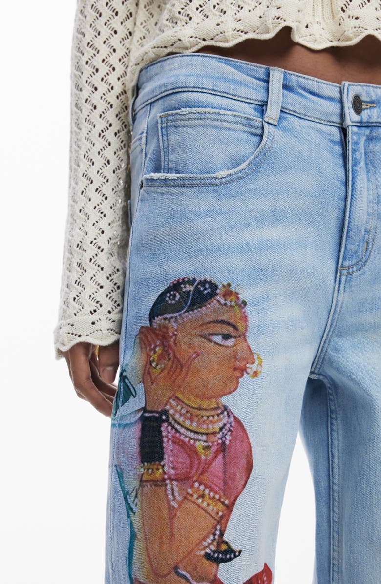 Desigual Artist Print Boyfriend Barrel Jeans, Alternate, color, 