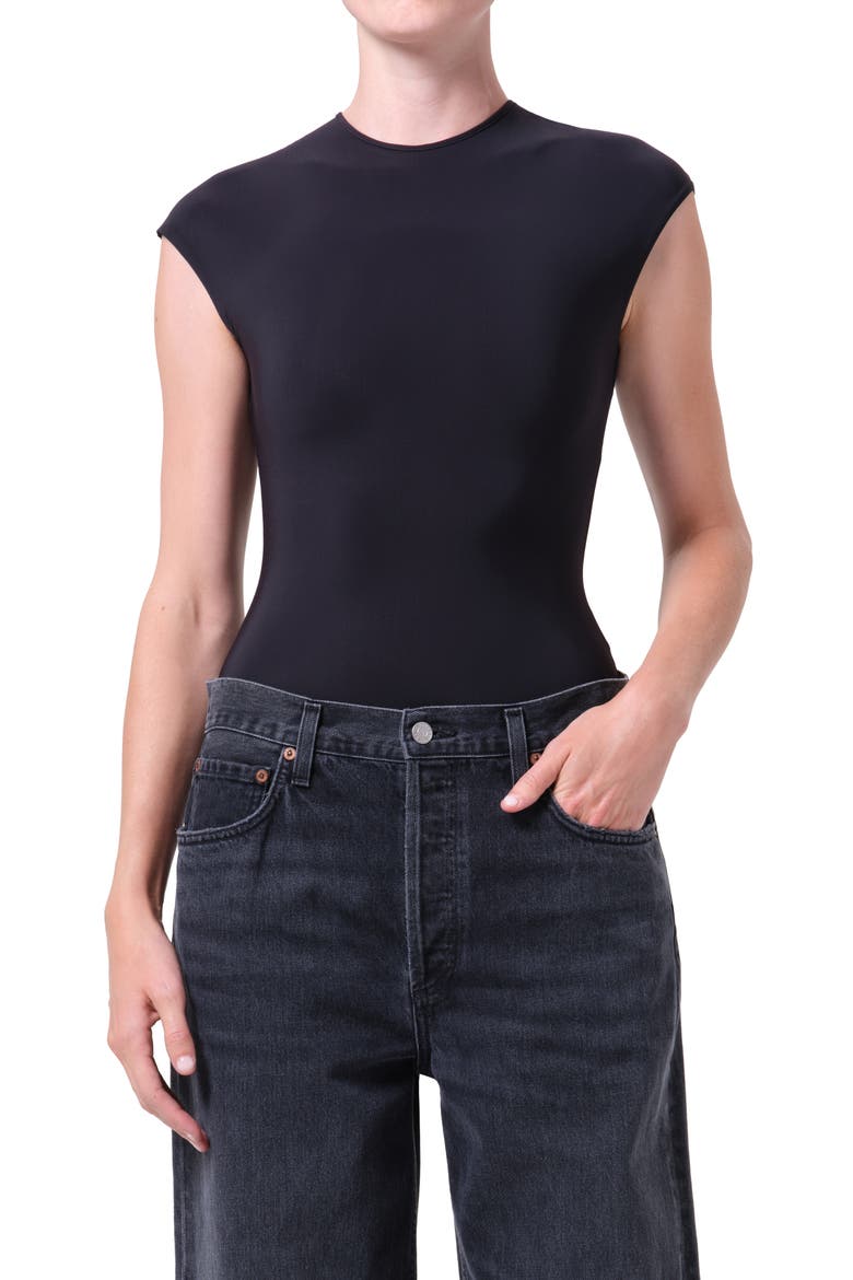 Agata Cap Sleeve Bodysuit, Main, color, BLACK