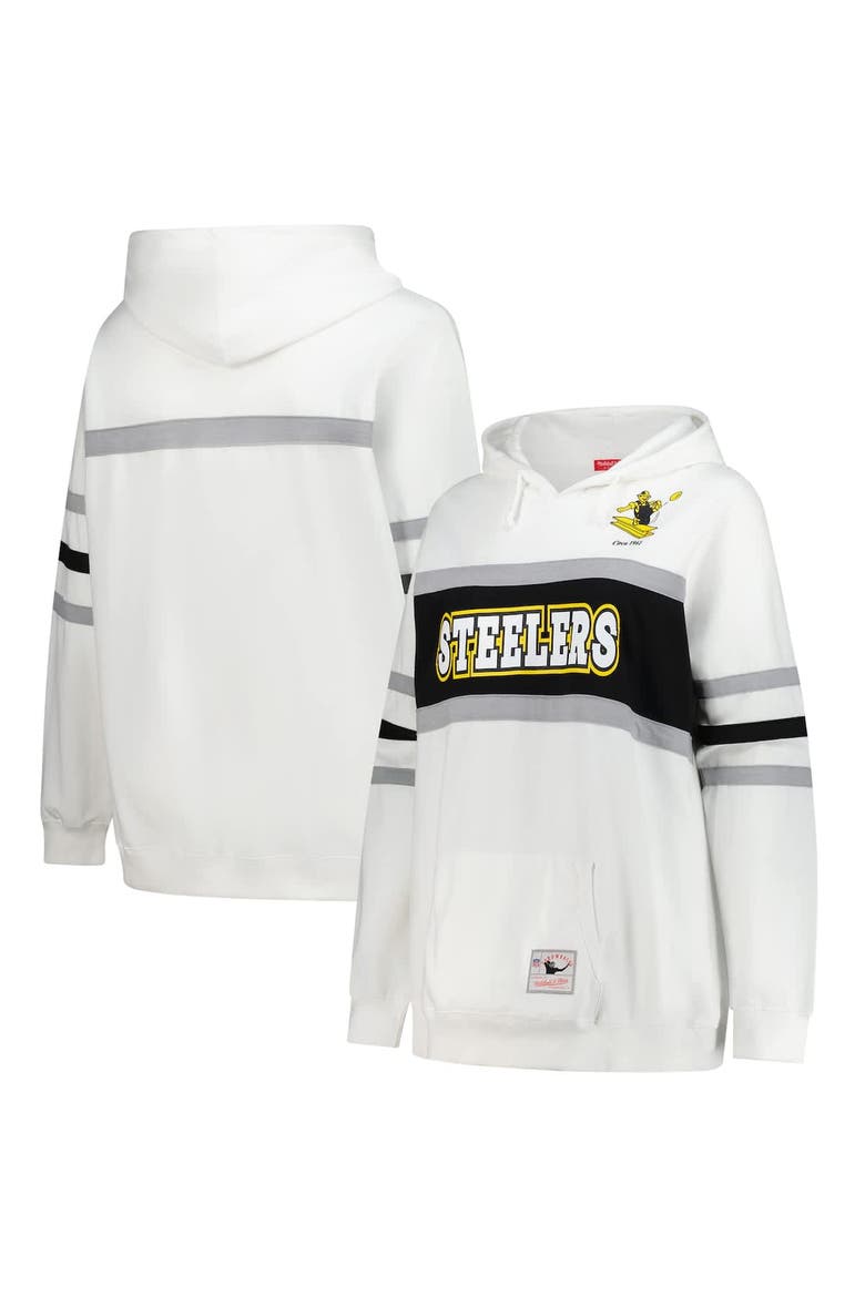 Women's Mitchell & Ness White Pittsburgh Steelers Plus Size Head Coach Throwback Pullover Hoodie, Main, color, White
