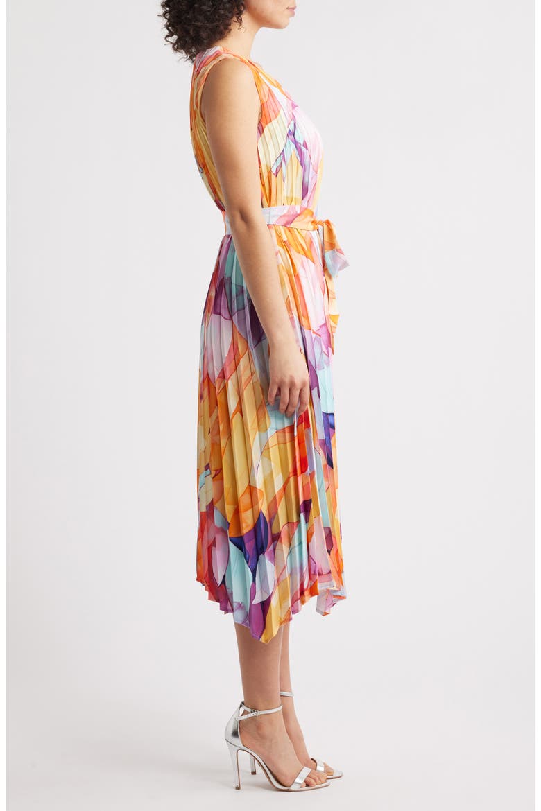 Abstract Print Pleated Handkerchief Hem Midi Dress, Alternate, color, ORANGE MULTI