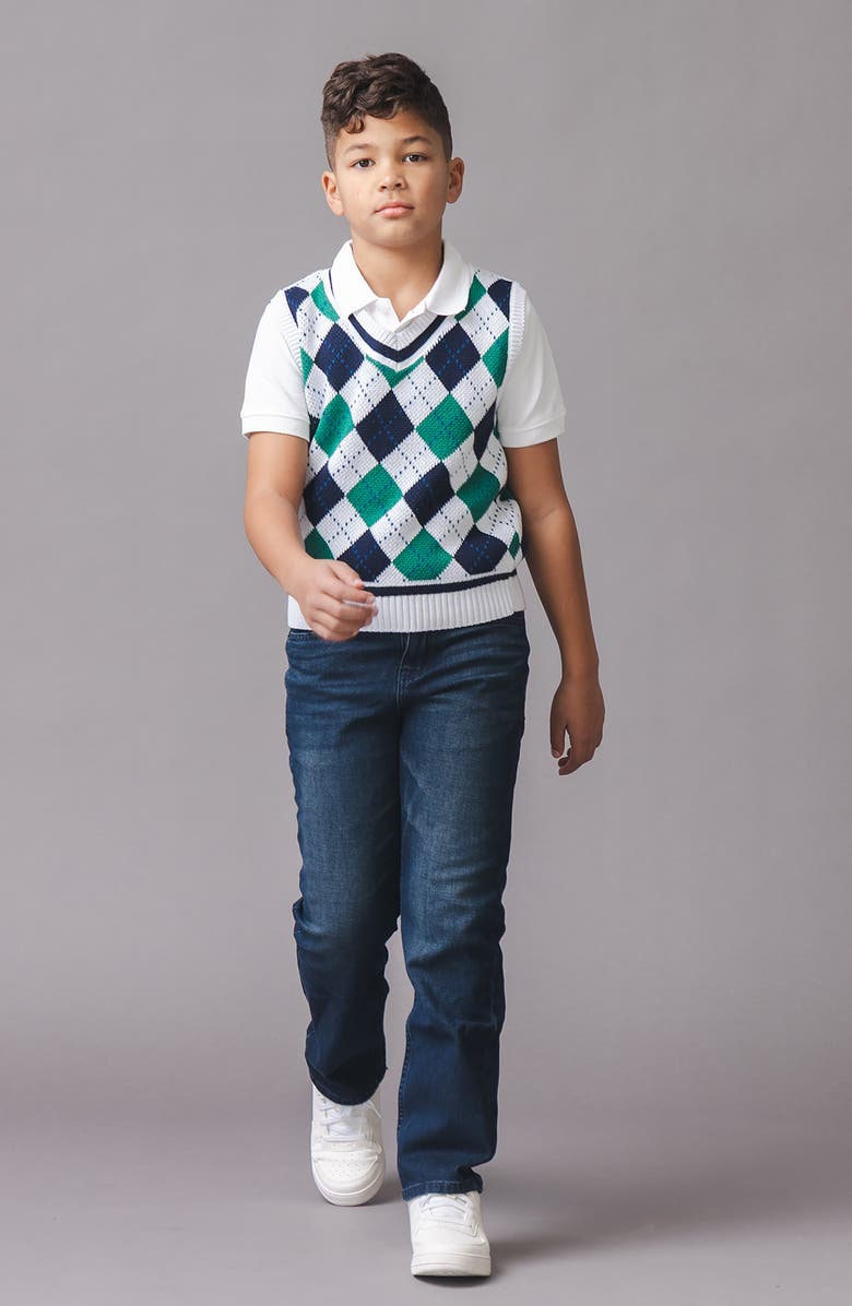 Hope & Henry Kids' Organic V-Neck Argyle Sweater Vest, Alternate, color, Pickleball Argyle