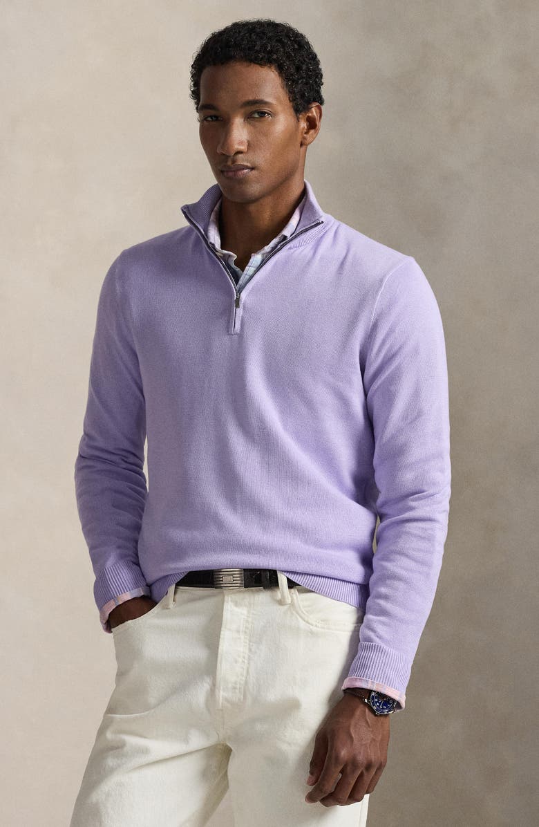 Polo Ralph Lauren Cotton Quarter Zip Pullover, Alternate, color, Purple