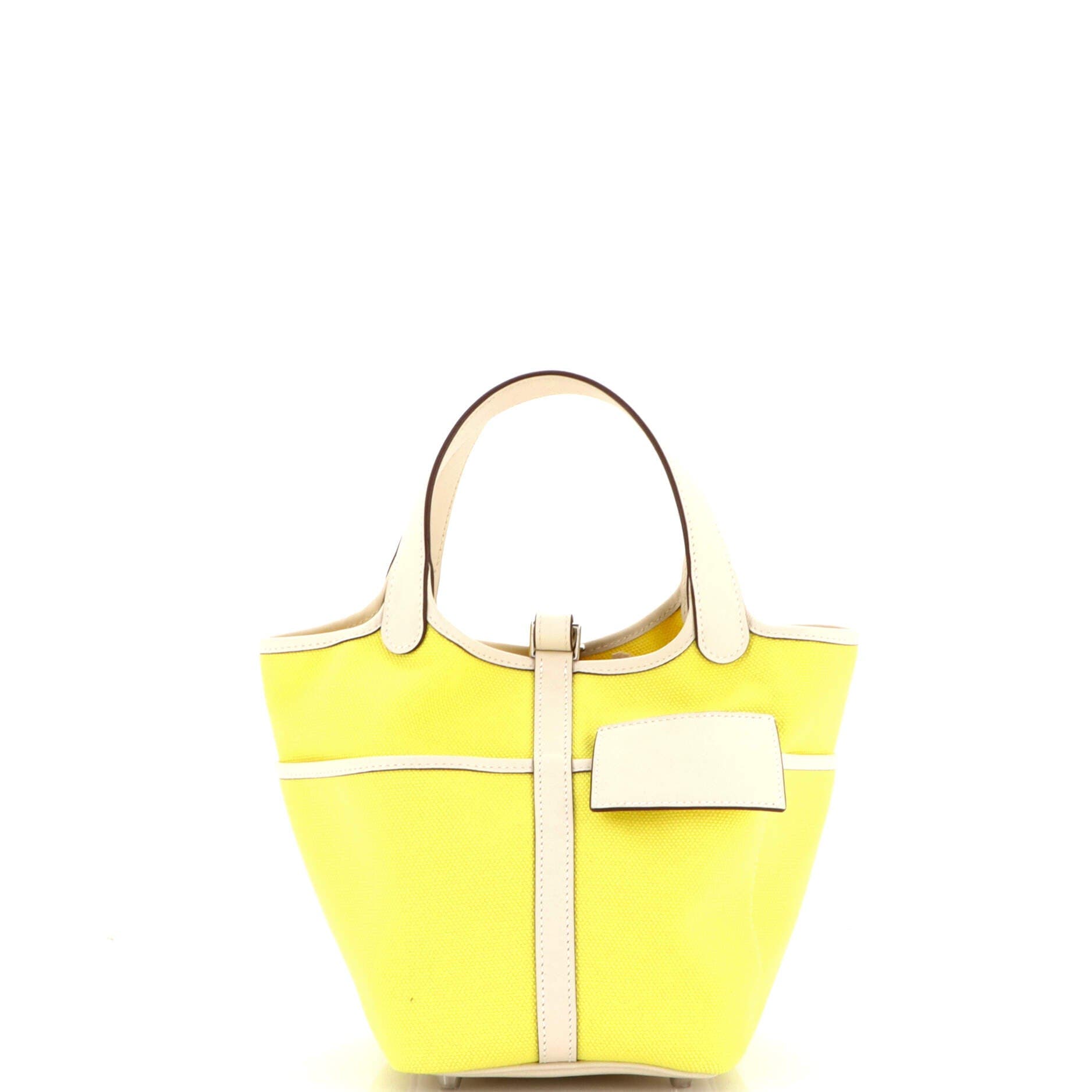 Pre-Owned Hermes Cargo Picotin Lock Bag Canvas and Swift PM, Alternate, color, Jaune Citron