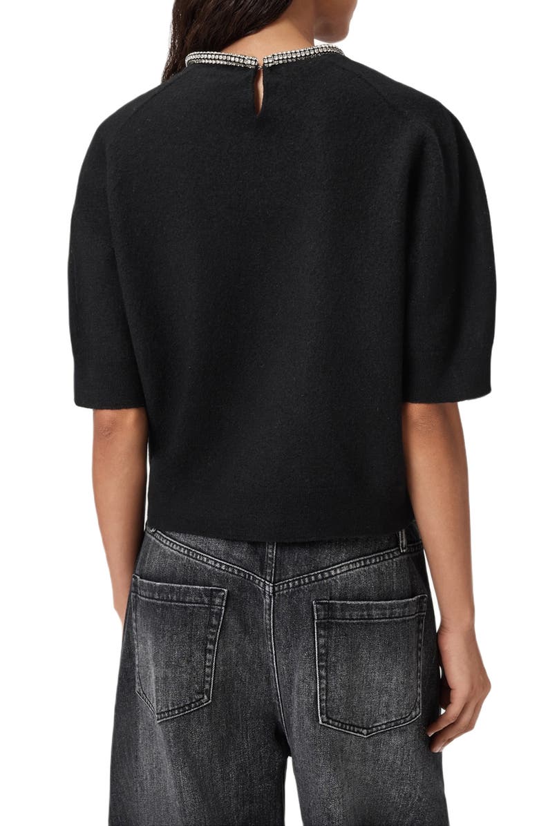 AllSaints Odell Rhinestone Collar Wool Sweater, Alternate, color, Black
