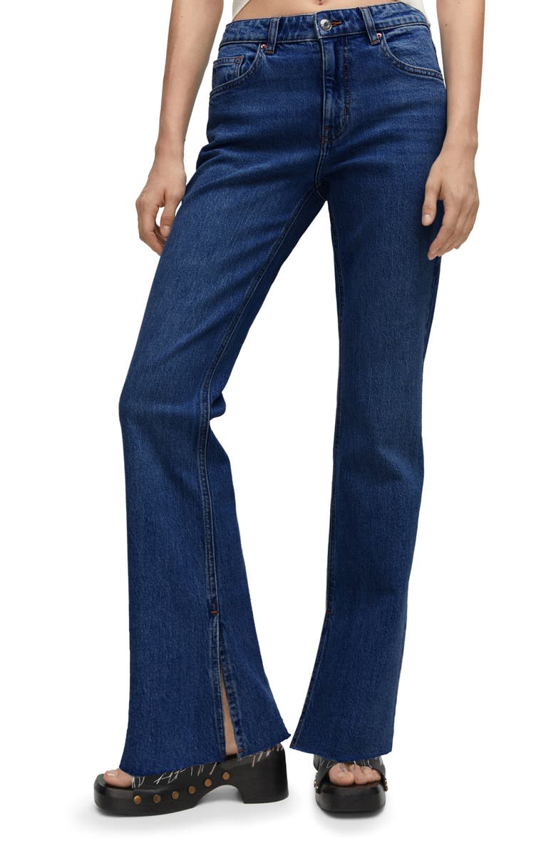 MANGO Split Raw Hem Mid Rise Straight Leg Jeans, Main, color, 