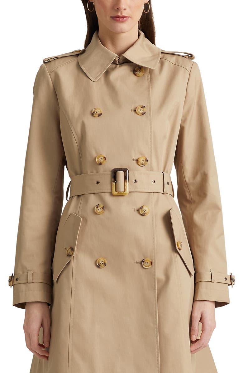 Lauren Ralph Lauren Double Breasted Water Repellent Cotton Blend Trench Coat, Alternate, color, 