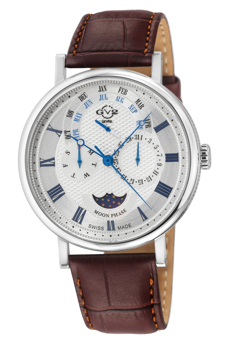 Maestro Croc Embossed Leather Strap Watch, 42mm, Main, color, BROWN