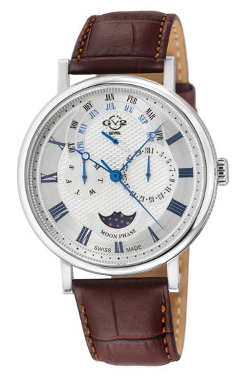Gv2 Maestro Croc Embossed Leather Strap Watch, 42mm In Brown
