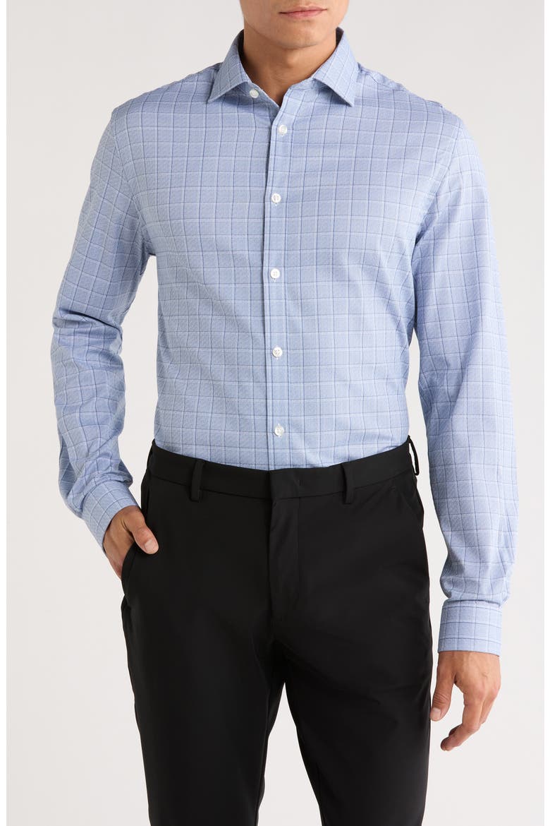 Grid Print Slim Fit Performance Dress Shirt, Main, color, BLUE