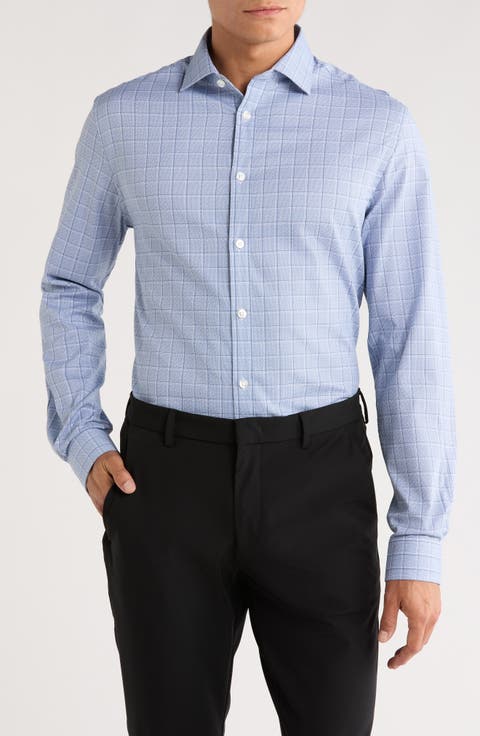 Grid Print Slim Fit Performance Dress Shirt