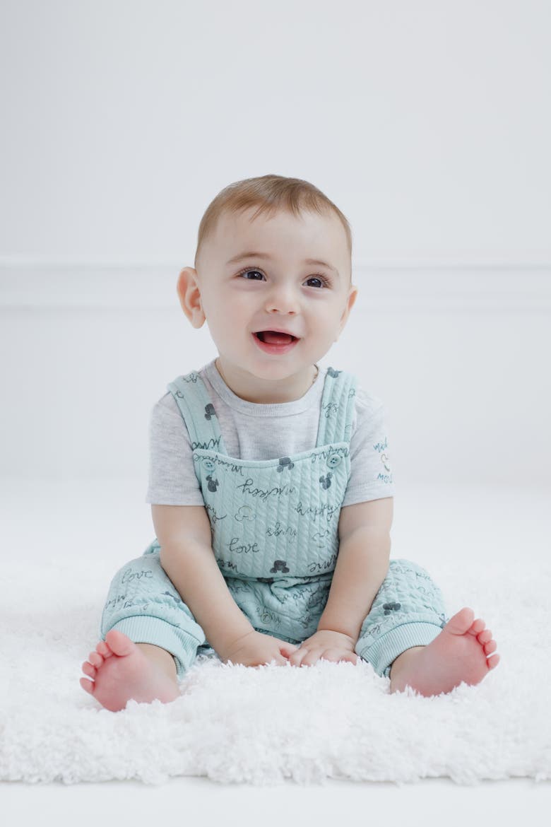 Mickey Mouse & Friends 2-Piece Bodysuit and Overalls Set, Alternate, color, Mickey Minnie Mint