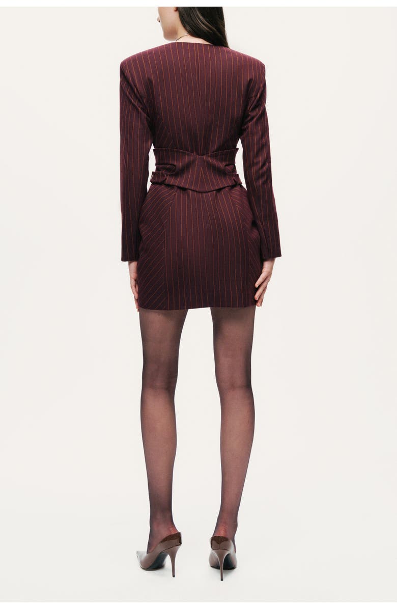 Nocturne Tailored Pinstripe Wrap-Waist Mini Dress, Alternate, color, Burgundy