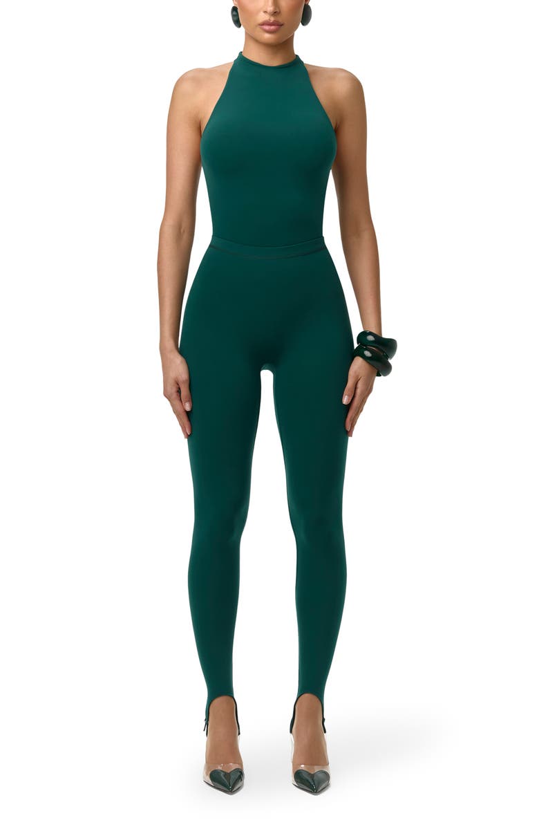 Naked Wardrobe Funnel Neck Racerback Bodysuit, Alternate, color, Pine Green