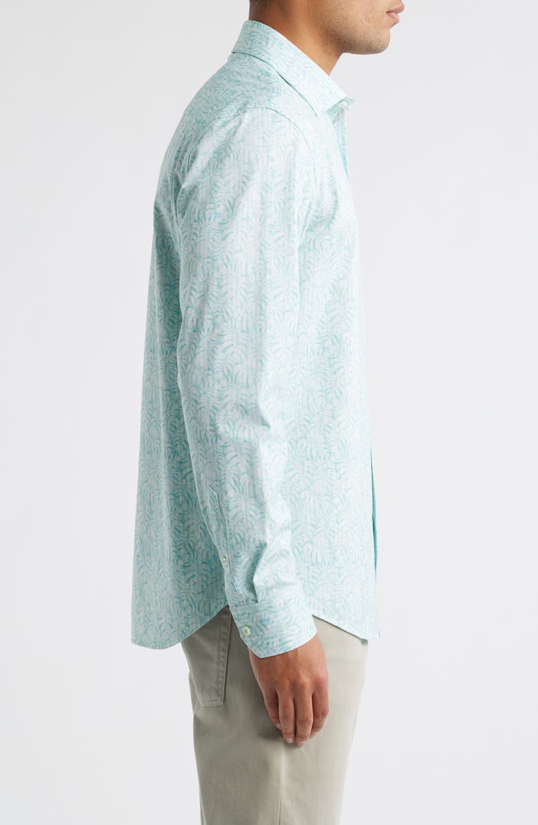 Bugatchi Jimmy OoohCotton<sup>®</sup> Leaf Print Button-Up Shirt, Alternate, color, Menthol