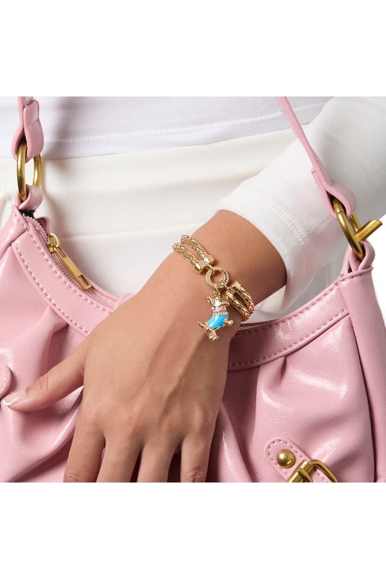 Double Chain Bracelet with Blue Dog Charm, Alternate, color, Gold Tone