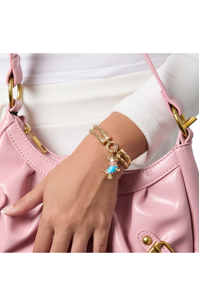 Juicy Couture Double Chain Bracelet with Blue Dog Charm, Alternate, color, Gold Tone