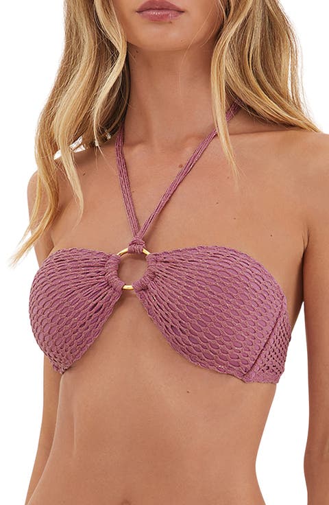 Solid Ring Halter Tie Bandeau Bikini Top