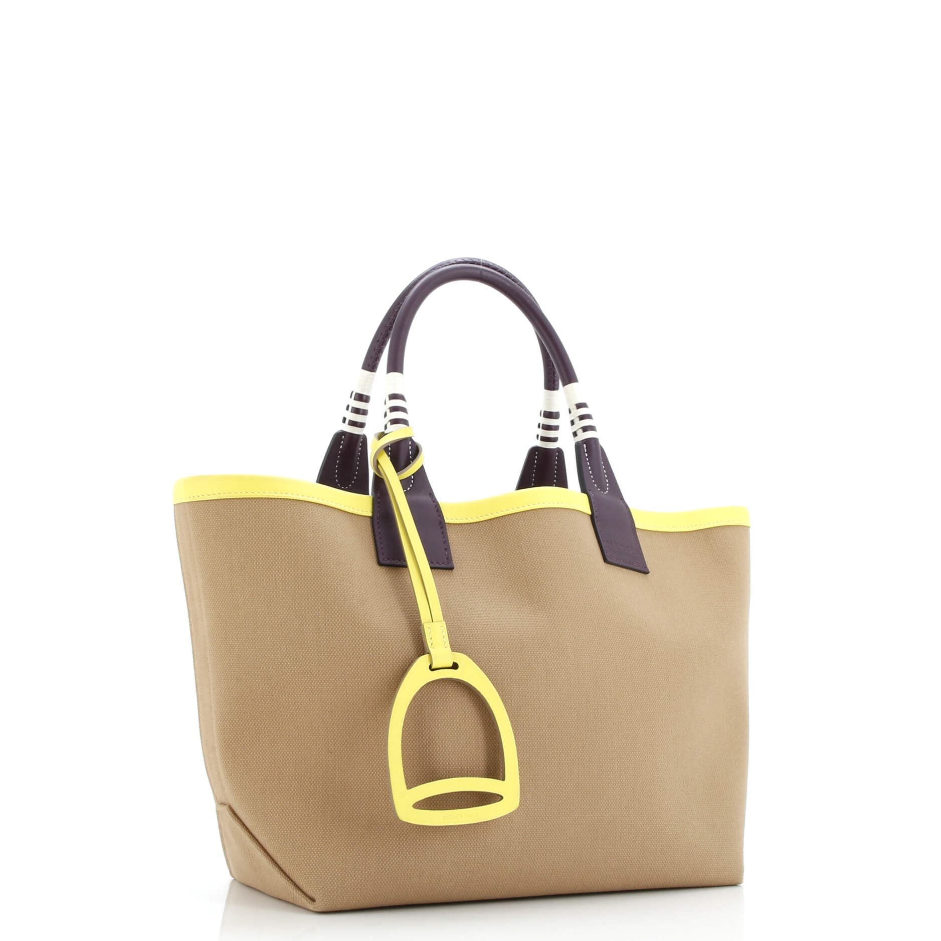 Pre-Owned Hermes Sac Steeple Tote Toile with Leather 25, Alternate, color, Chai/Cassis/Lime