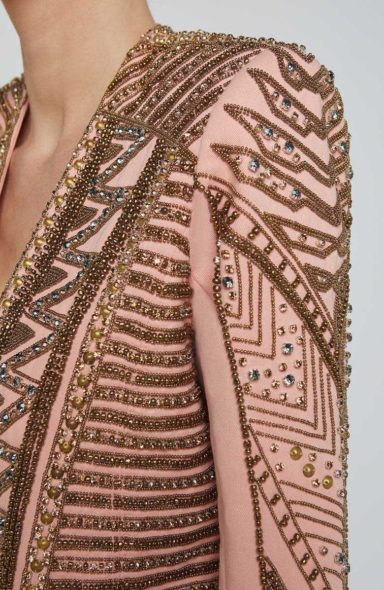 L'AGENCE Deco Beaded Crop Jacket, Alternate, color, Pale Coral