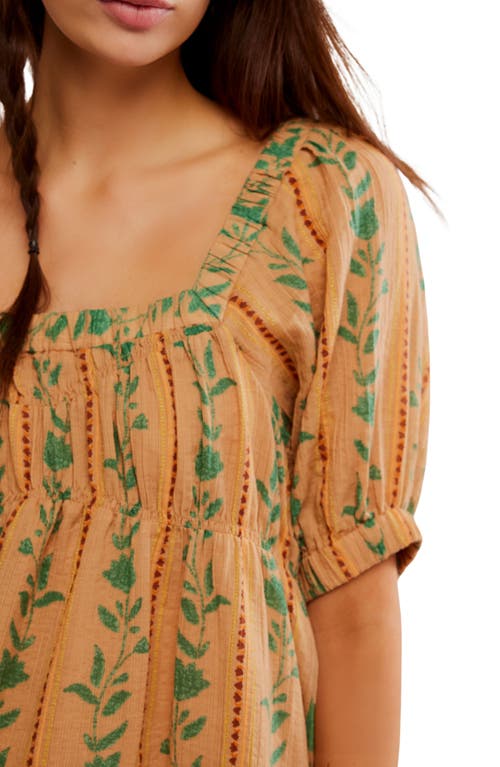 Free People Santorini Print Embroidered Puff Sleeve Tunic Top In Brioche Combo