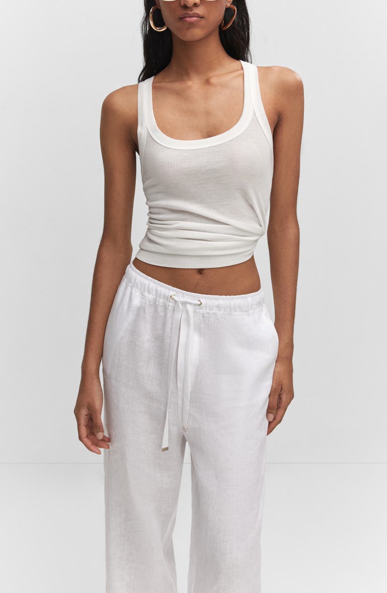 MANGO Tie Waist Linen Pants, Alternate, color,